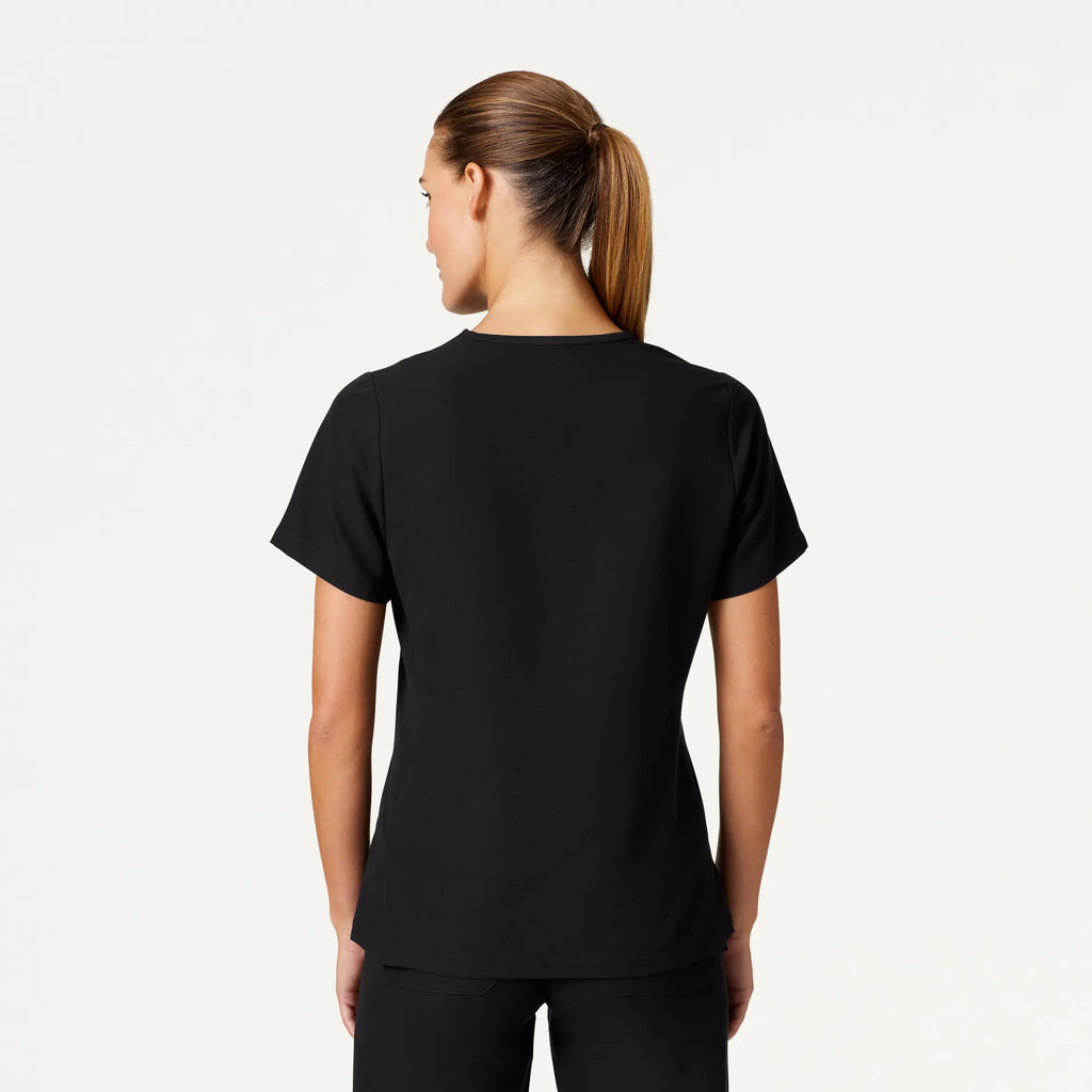 Jaanuu Scrubs Women's Carte Slim 2-Pocket Scrub Top Black | scrub-supply.com