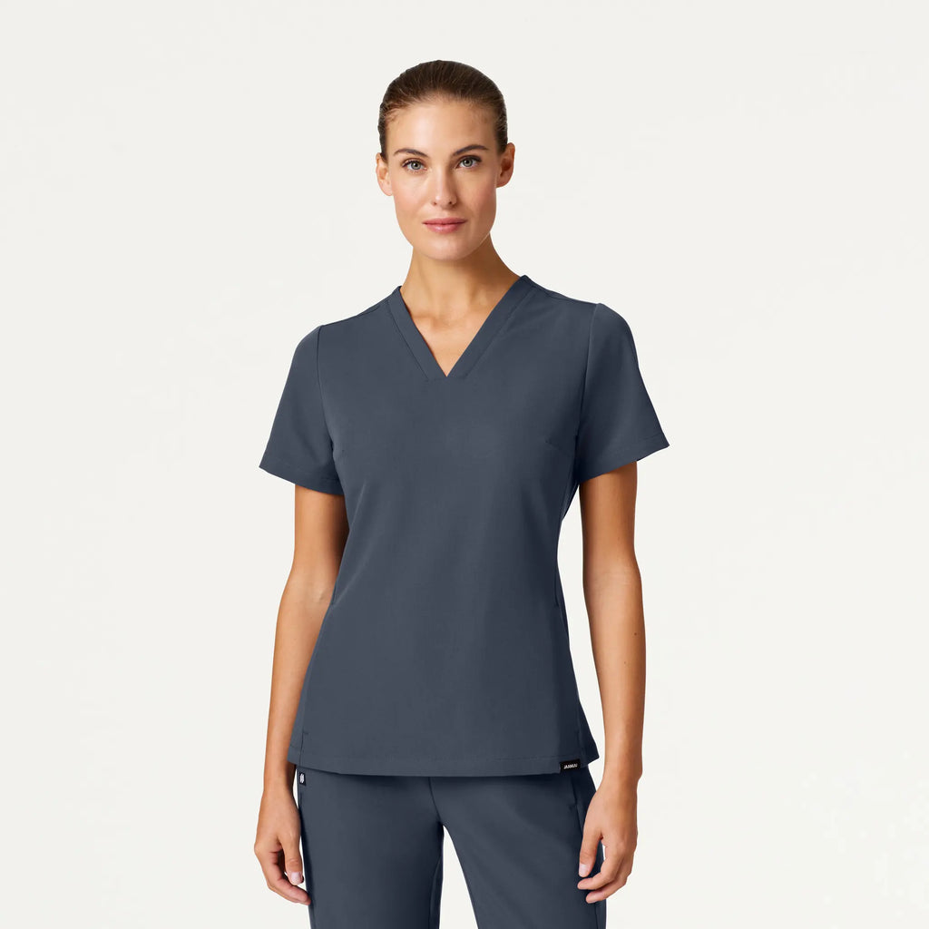 Jaanuu Scrubs Women's Carte Slim 2-Pocket Scrub Top Carbon Gray | scrub-supply.com