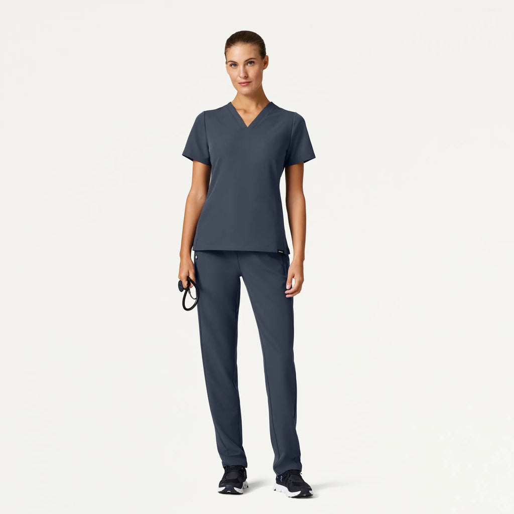 Jaanuu Scrubs Women's Carte Slim 2-Pocket Scrub Top Carbon Gray | scrub-supply.com