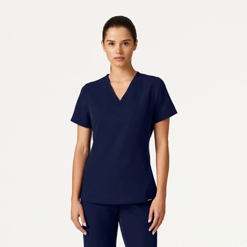 Jaanuu Scrubs Women's Carte Slim 2-Pocket Scrub Top Midnight Navy | scrub-supply.com