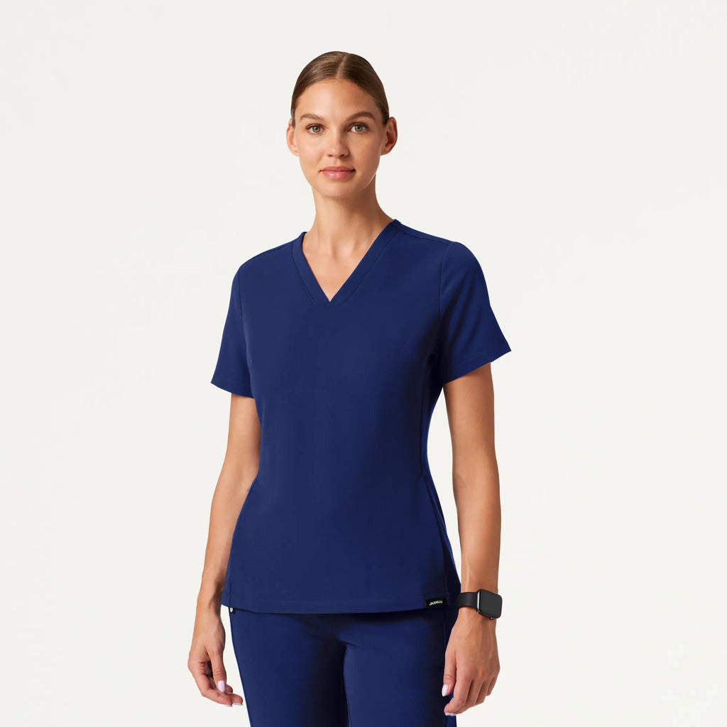 Jaanuu Scrubs Women's Carte Slim 2-Pocket Scrub Top Navy Blue | scrub-supply.com