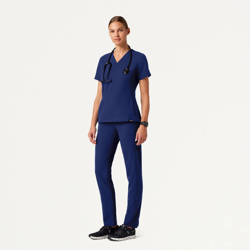 Jaanuu Scrubs Women's Carte Slim 2-Pocket Scrub Top Navy Blue | scrub-supply.com