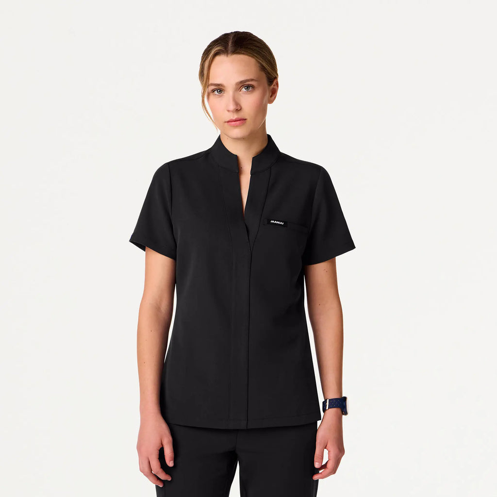 Jaanuu Scrubs Women's Serin Slim 1-Pocket Scrub Top Black | scrub-supply.com