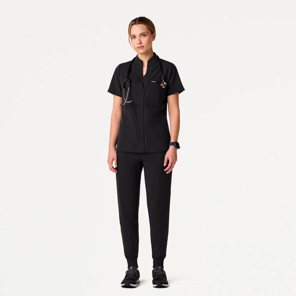 Jaanuu Scrubs Women's Serin Slim 1-Pocket Scrub Top Black | scrub-supply.com