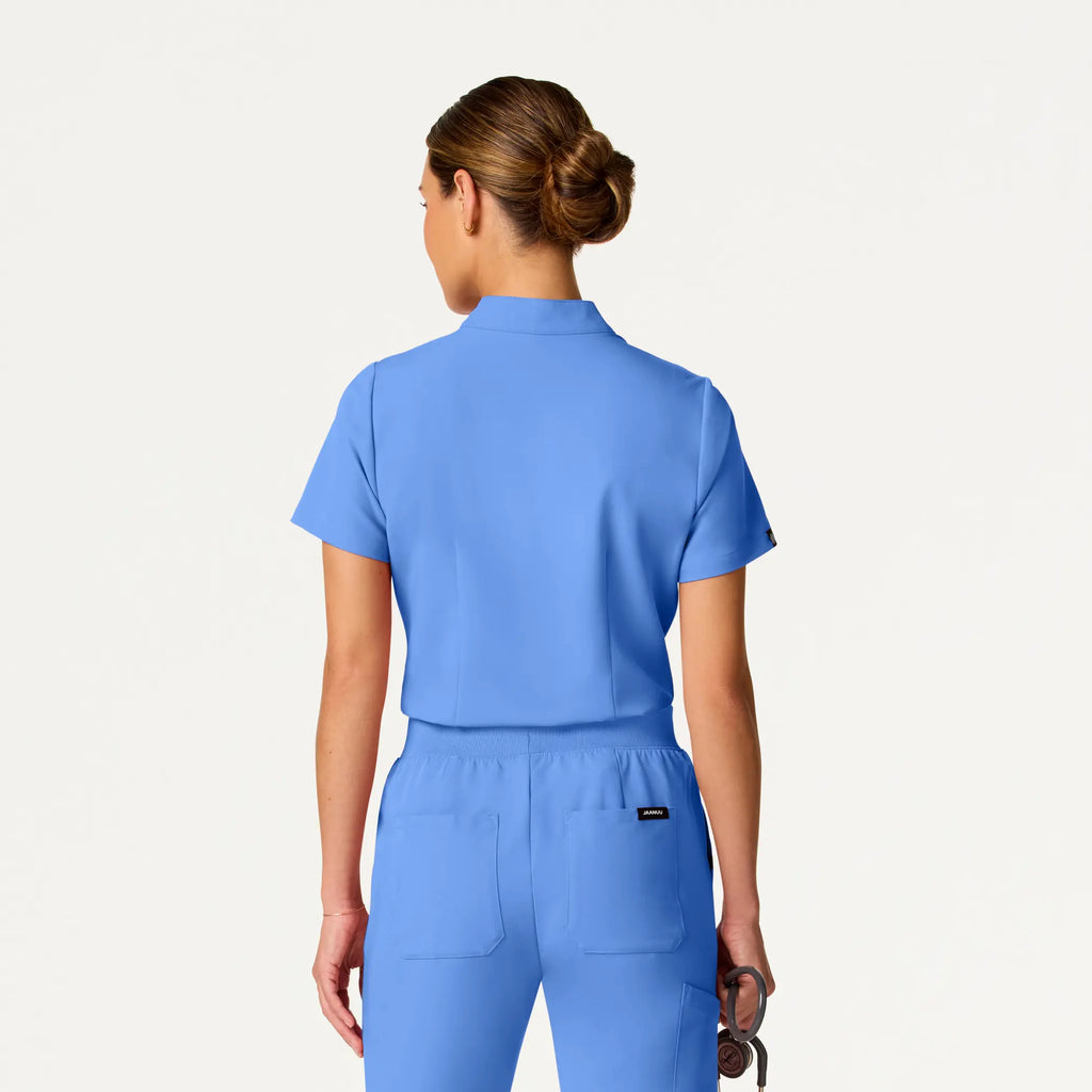 Jaanuu Scrubs Women's Serin Slim 1-Pocket Scrub Top Ceil Blue | scrub-supply.com