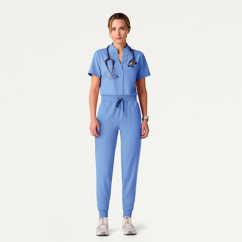 Jaanuu Scrubs Women's Serin Slim 1-Pocket Scrub Top Ceil Blue | scrub-supply.com