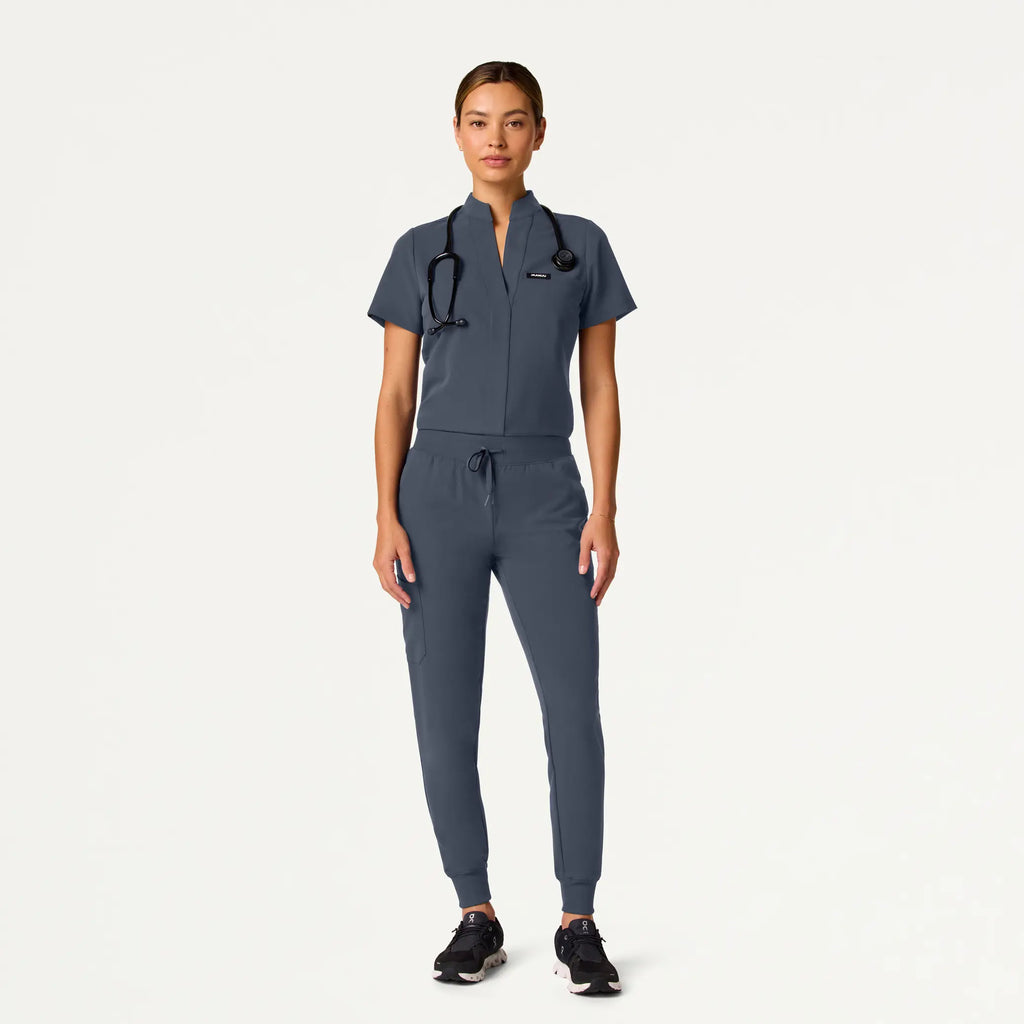 Jaanuu Scrubs Women's Serin Slim 1-Pocket Scrub Top Carbon Gray | scrub-supply.com