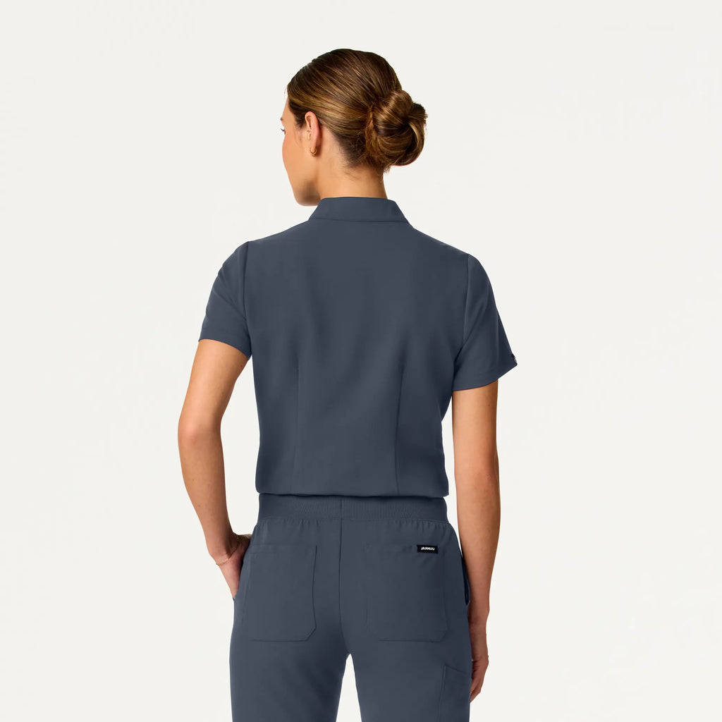 Jaanuu Scrubs Women's Serin Slim 1-Pocket Scrub Top Carbon Gray | scrub-supply.com