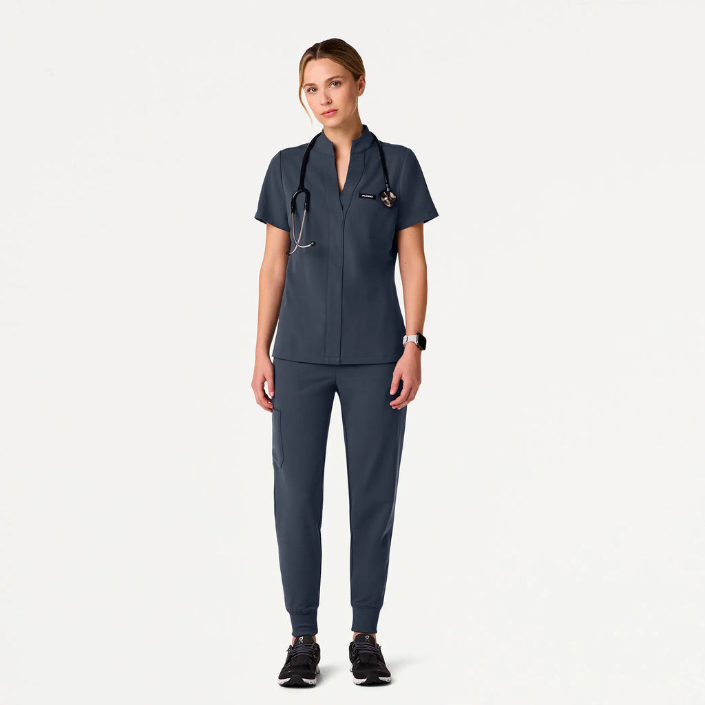 Jaanuu Scrubs Women's Serin Slim 1-Pocket Scrub Top Carbon Gray | scrub-supply.com