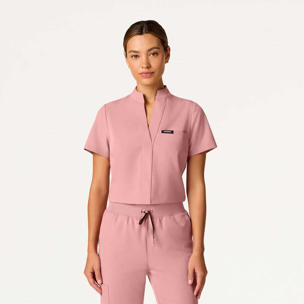 Jaanuu Scrubs Women's Serin Slim 1-Pocket Scrub Top Mauve | scrub-supply.com