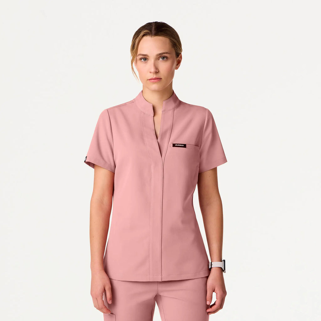 Jaanuu Scrubs Women's Serin Slim 1-Pocket Scrub Top Mauve | scrub-supply.com