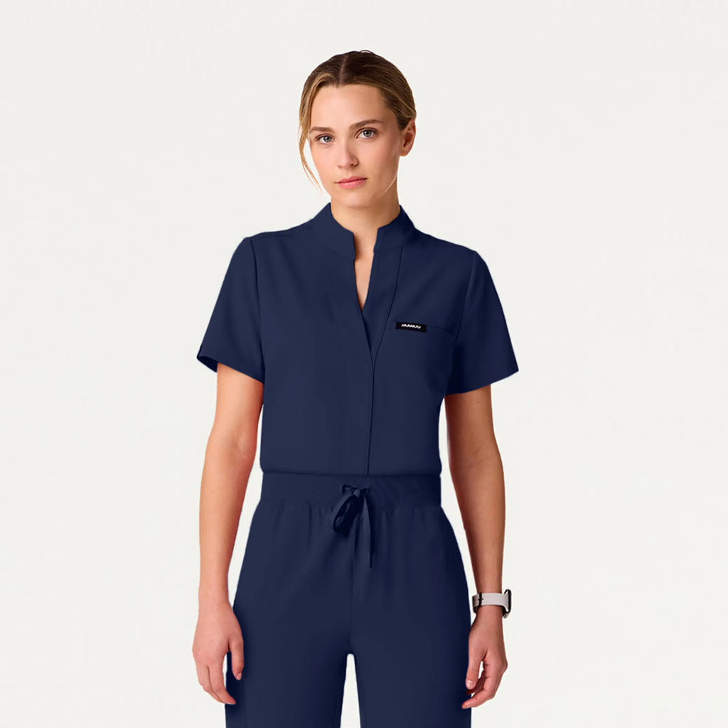 Jaanuu Scrubs Women's Serin Slim 1-Pocket Scrub Top Midnight Navy | scrub-supply.com