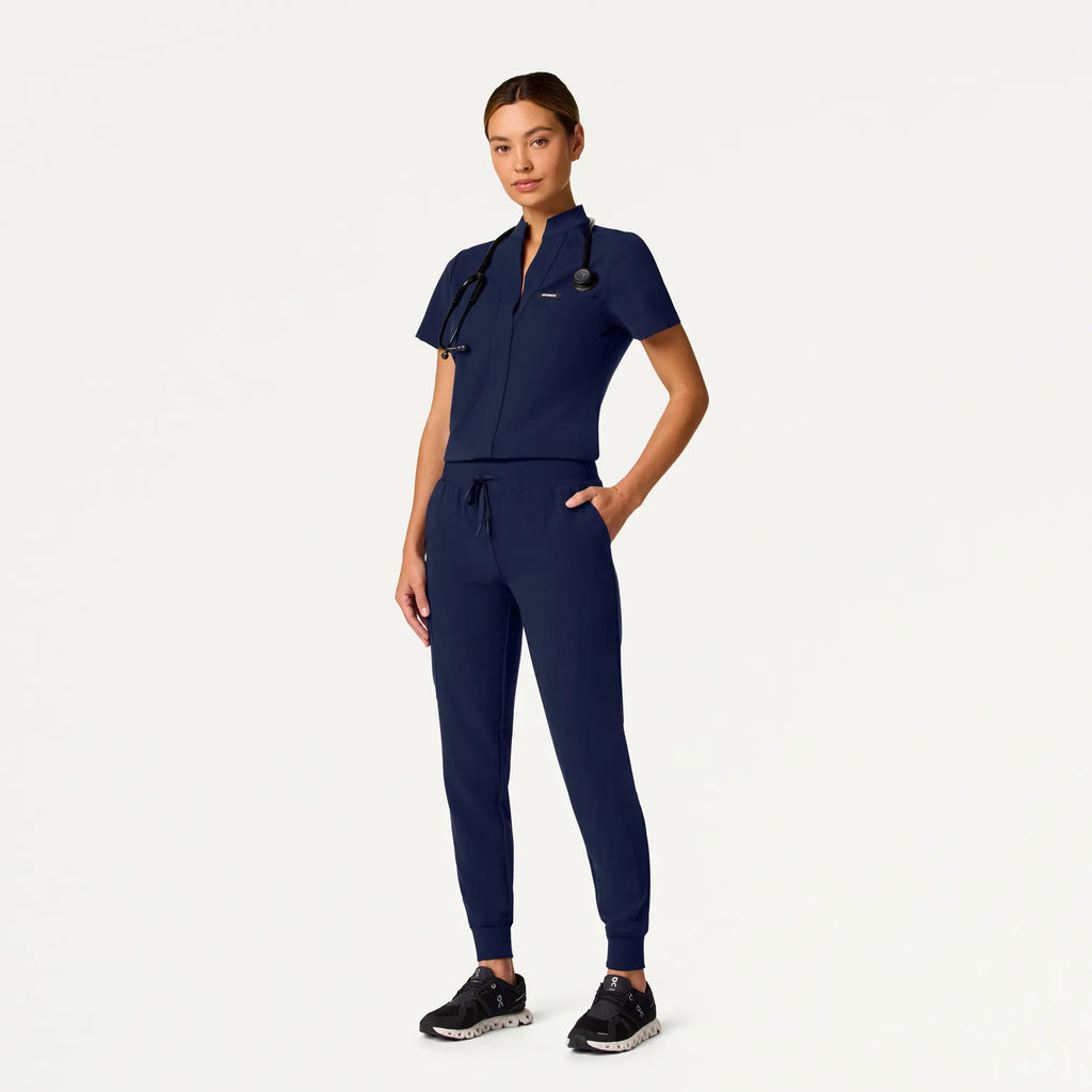 Jaanuu Scrubs Women's Serin Slim 1-Pocket Scrub Top Midnight Navy | scrub-supply.com