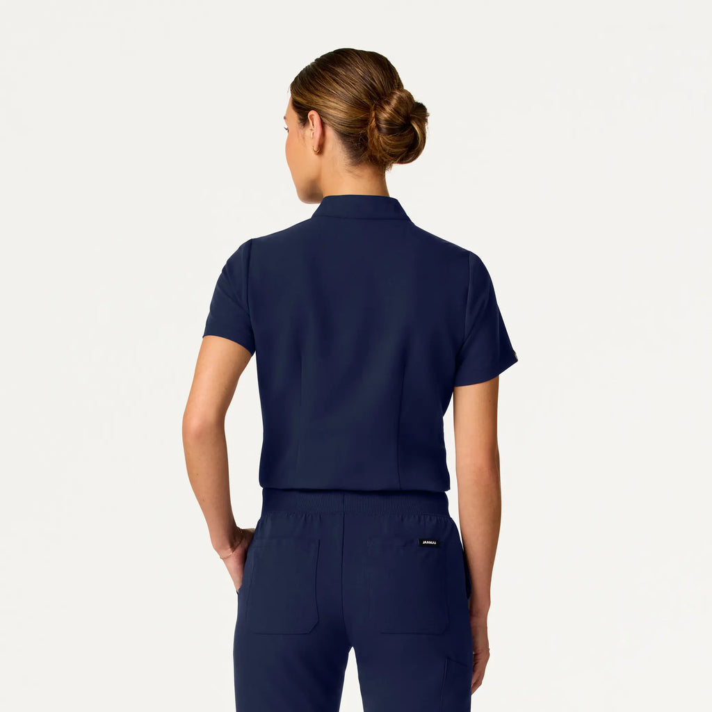 Jaanuu Scrubs Women's Serin Slim 1-Pocket Scrub Top Midnight Navy | scrub-supply.com