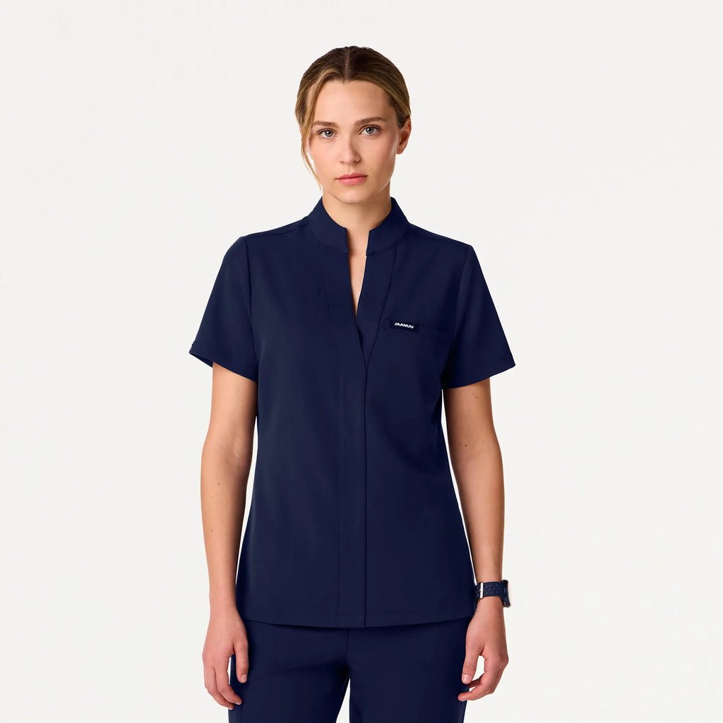 Jaanuu Scrubs Women's Serin Slim 1-Pocket Scrub Top Midnight Navy | scrub-supply.com