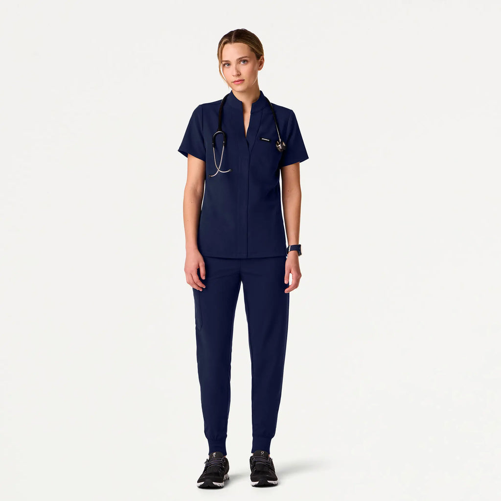 Jaanuu Scrubs Women's Serin Slim 1-Pocket Scrub Top Midnight Navy | scrub-supply.com