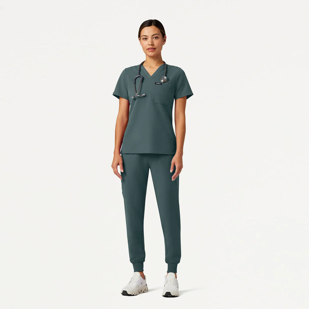 Jaanuu Scrubs Women's Rhena Slim Essential 1-Pocket Scrub Top Alpine Green | scrub-supply.com