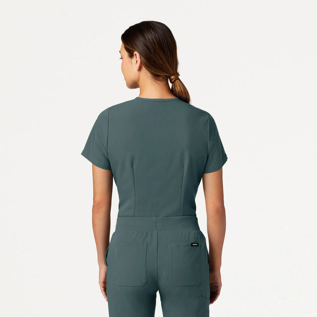 Jaanuu Scrubs Women's Rhena Slim Essential 1-Pocket Scrub Top Alpine Green | scrub-supply.com