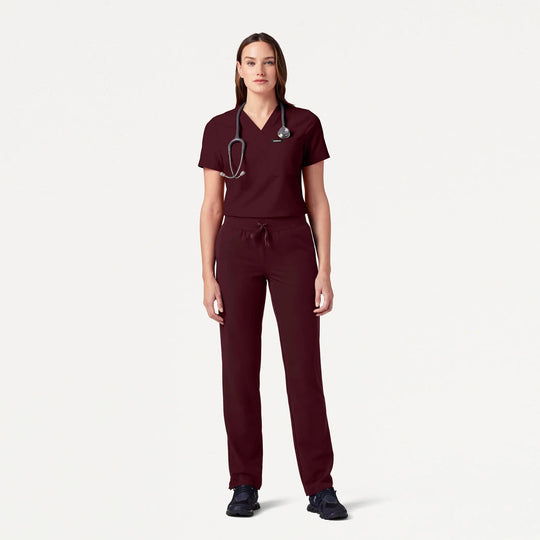Jaanuu Scrubs Women's Rhena Slim Essential 1-Pocket Scrub Top Burgundy | scrub-supply.com