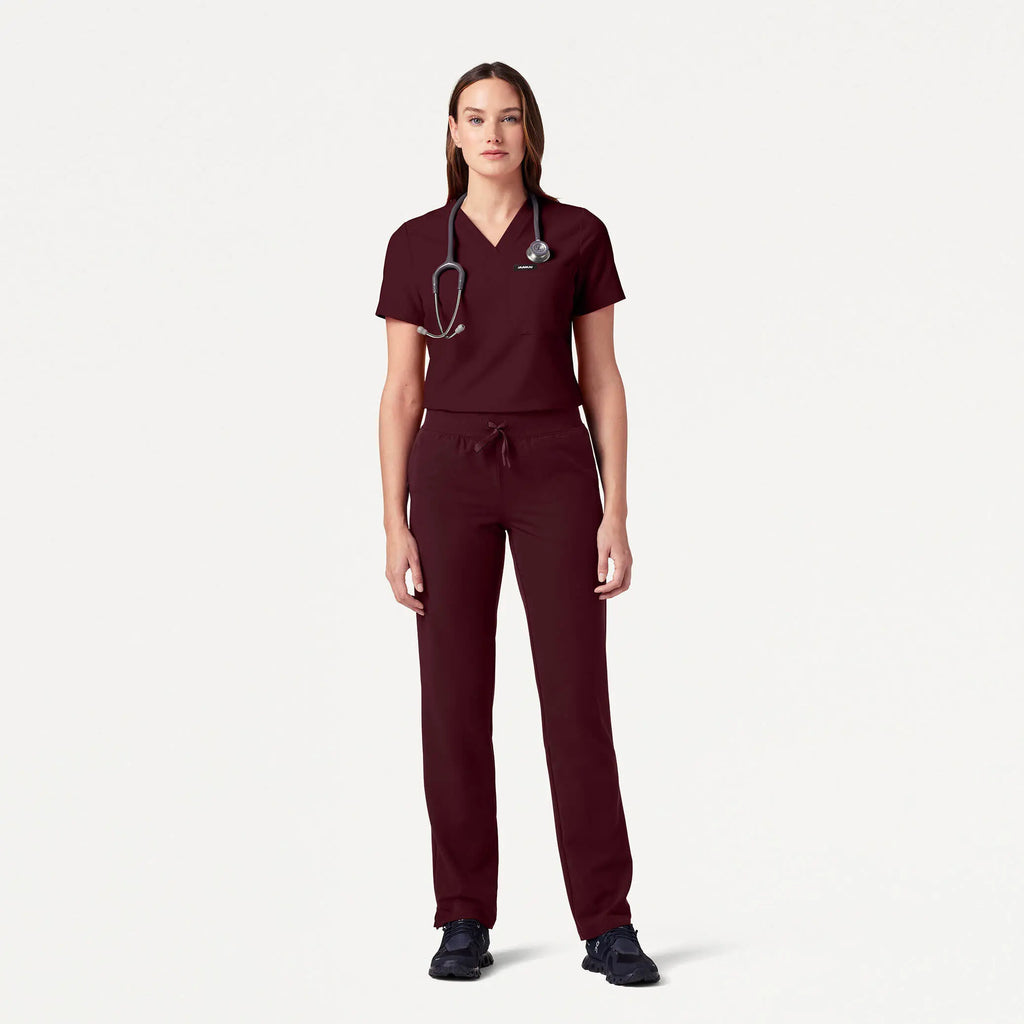 Jaanuu Scrubs Women's Rhena Slim Essential 1-Pocket Scrub Top Burgundy | scrub-supply.com