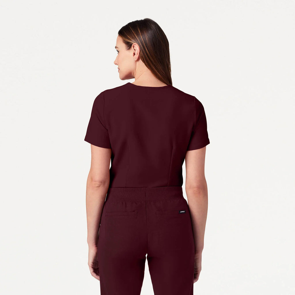 Jaanuu Scrubs Women's Rhena Slim Essential 1-Pocket Scrub Top Burgundy | scrub-supply.com