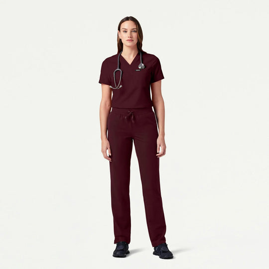 Jaanuu Scrubs Women's Rhena Slim 1-Pocket Scrub Top Burgundy | scrub-supply.com