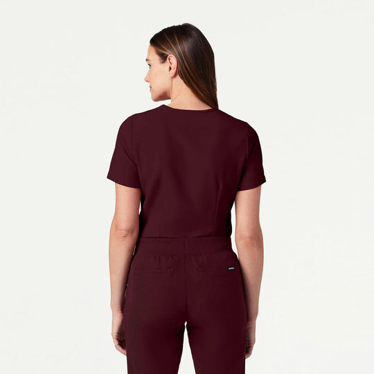 Jaanuu Scrubs Women's Rhena Slim 1-Pocket Scrub Top Burgundy | scrub-supply.com