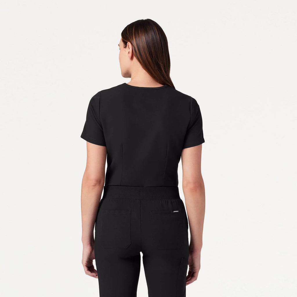 Jaanuu Scrubs Women's Rhena Slim Essential 1-Pocket Scrub Top Black | scrub-supply.com