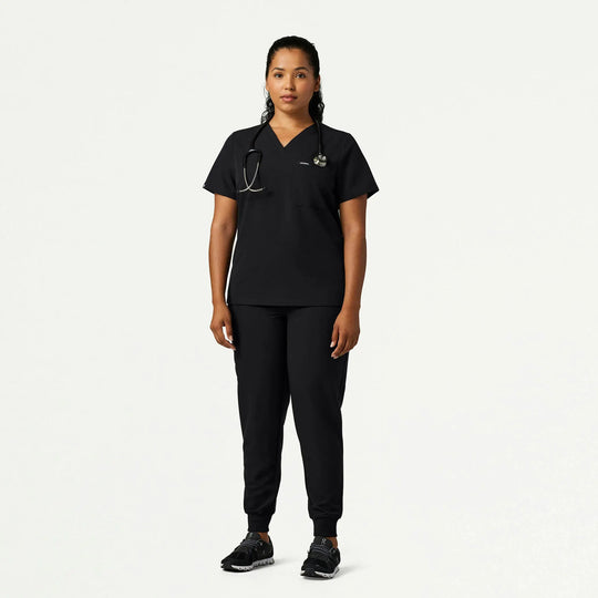 Jaanuu Scrubs Women's Rhena Slim 1-Pocket Scrub Top Black | scrub-supply.com
