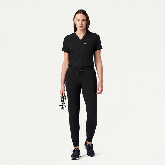 Jaanuu Scrubs Women's Rhena Slim 1-Pocket Scrub Top Black | scrub-supply.com
