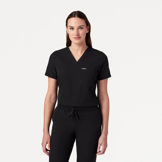 Jaanuu Scrubs Women's Rhena Slim 1-Pocket Scrub Top Black | scrub-supply.com