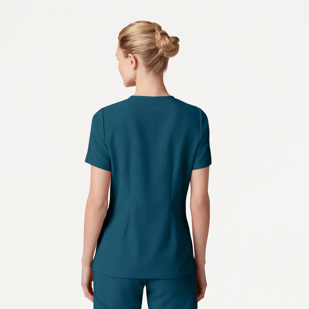 Jaanuu Scrubs Women's Rhena Slim Essential 1-Pocket Scrub Top Caribbean Blue | scrub-supply.com