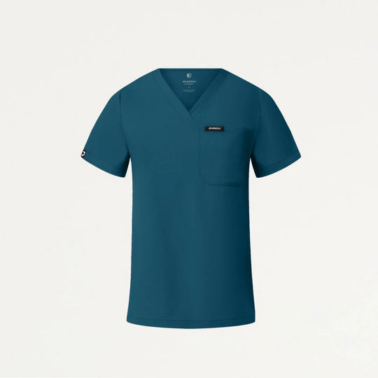 Jaanuu Scrubs Women's Rhena Slim 1-Pocket Scrub Top Caribbean Blue | scrub-supply.com