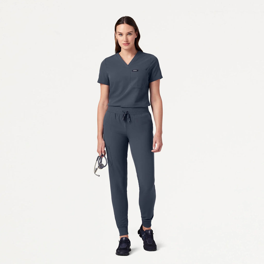 Jaanuu Scrubs Women's Rhena Slim Essential 1-Pocket Scrub Top Carbon Gray | scrub-supply.com