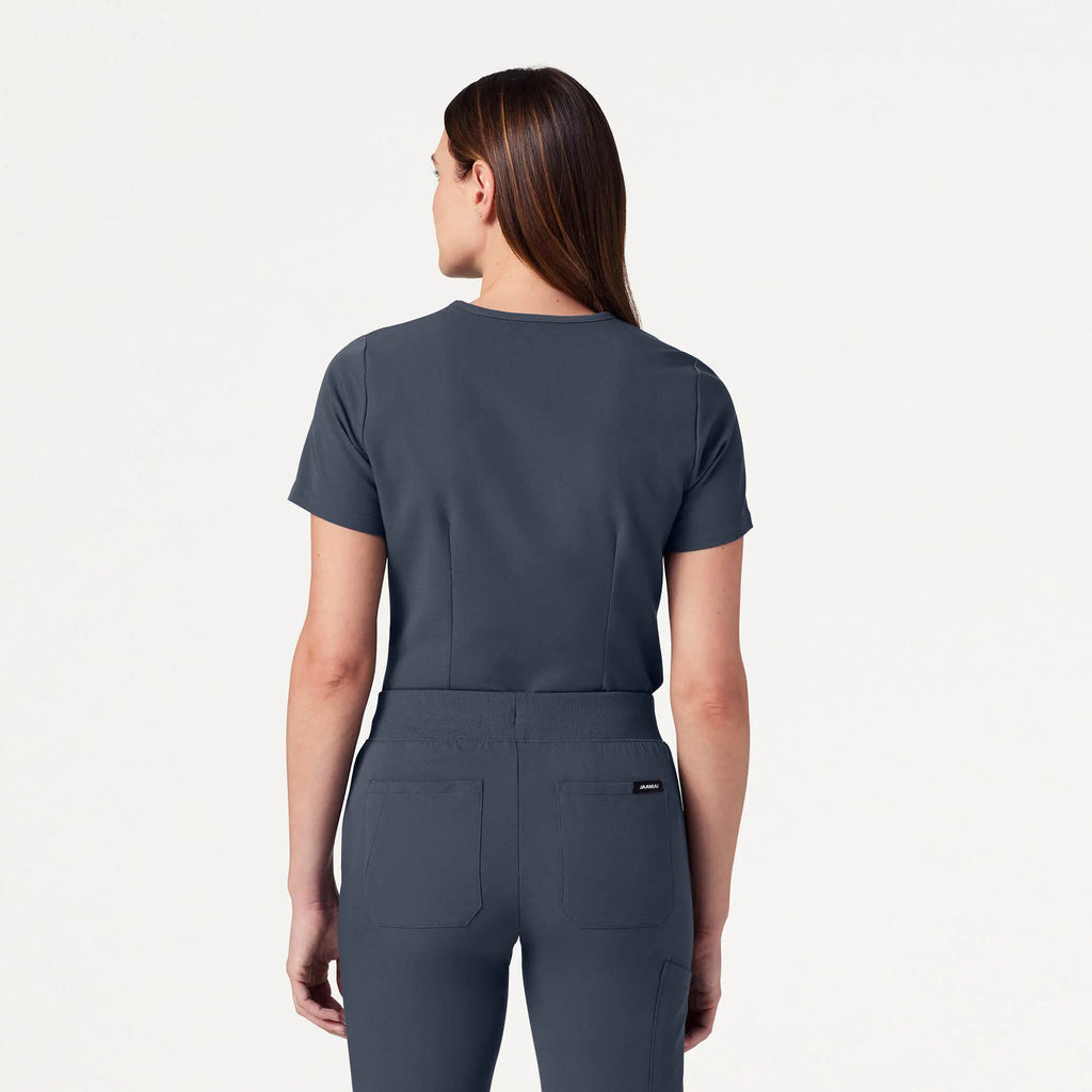 Jaanuu Scrubs Women's Rhena Slim Essential 1-Pocket Scrub Top Carbon Gray | scrub-supply.com