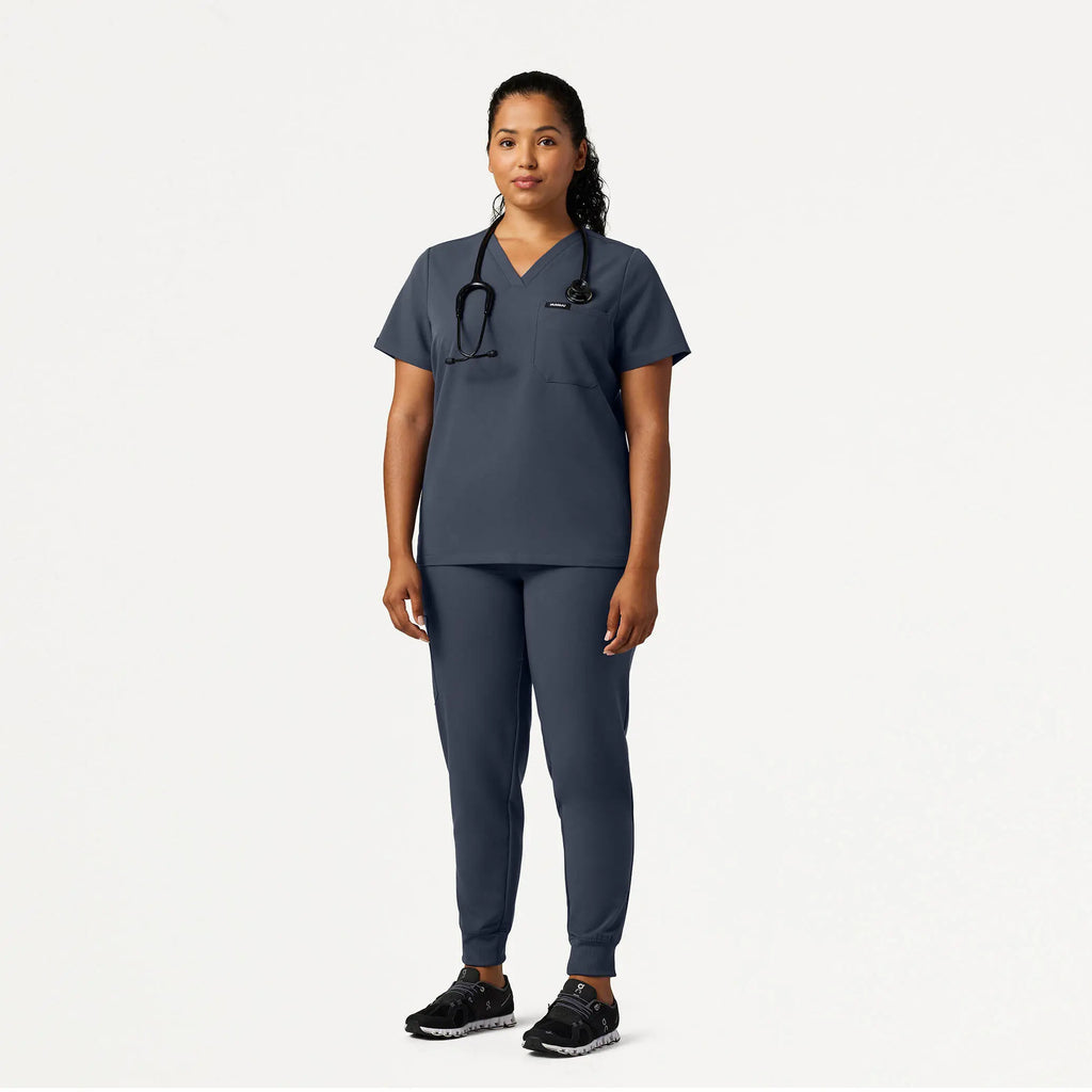 Jaanuu Scrubs Women's Rhena Slim Essential 1-Pocket Scrub Top Carbon Gray | scrub-supply.com