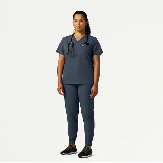 Jaanuu Scrubs Women's Rhena Slim 1-Pocket Scrub Top Carbon Gray | scrub-supply.com