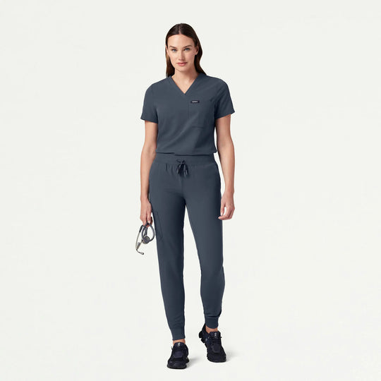Jaanuu Scrubs Women's Rhena Slim 1-Pocket Scrub Top Carbon Gray | scrub-supply.com