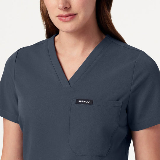 Jaanuu Scrubs Women's Rhena Slim 1-Pocket Scrub Top Carbon Gray | scrub-supply.com
