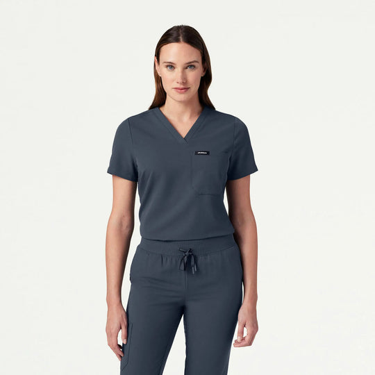 Jaanuu Scrubs Women's Rhena Slim 1-Pocket Scrub Top Carbon Gray | scrub-supply.com