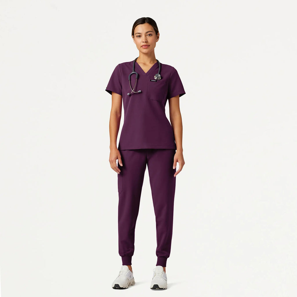 Jaanuu Scrubs Women's Rhena Slim Essential 1-Pocket Scrub Top Dark Amethyst | scrub-supply.com