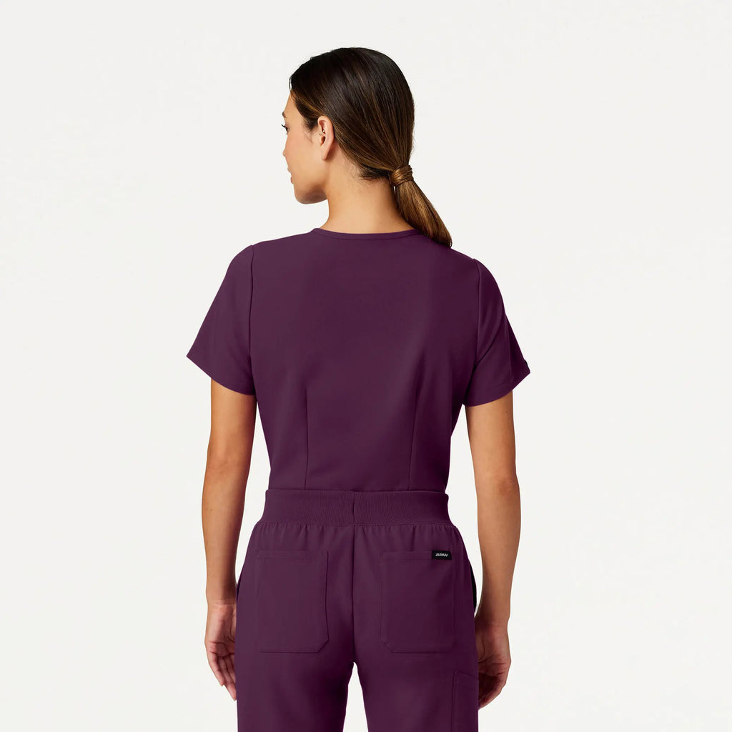 Jaanuu Scrubs Women's Rhena Slim Essential 1-Pocket Scrub Top Dark Amethyst | scrub-supply.com