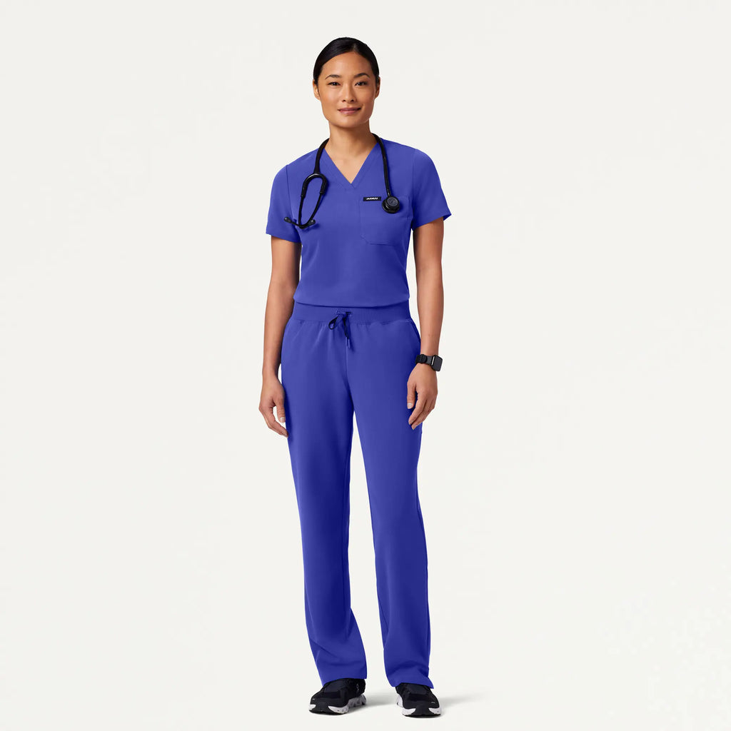 Jaanuu Scrubs Women's Rhena Slim Essential 1-Pocket Scrub Top Moon Blue | scrub-supply.com