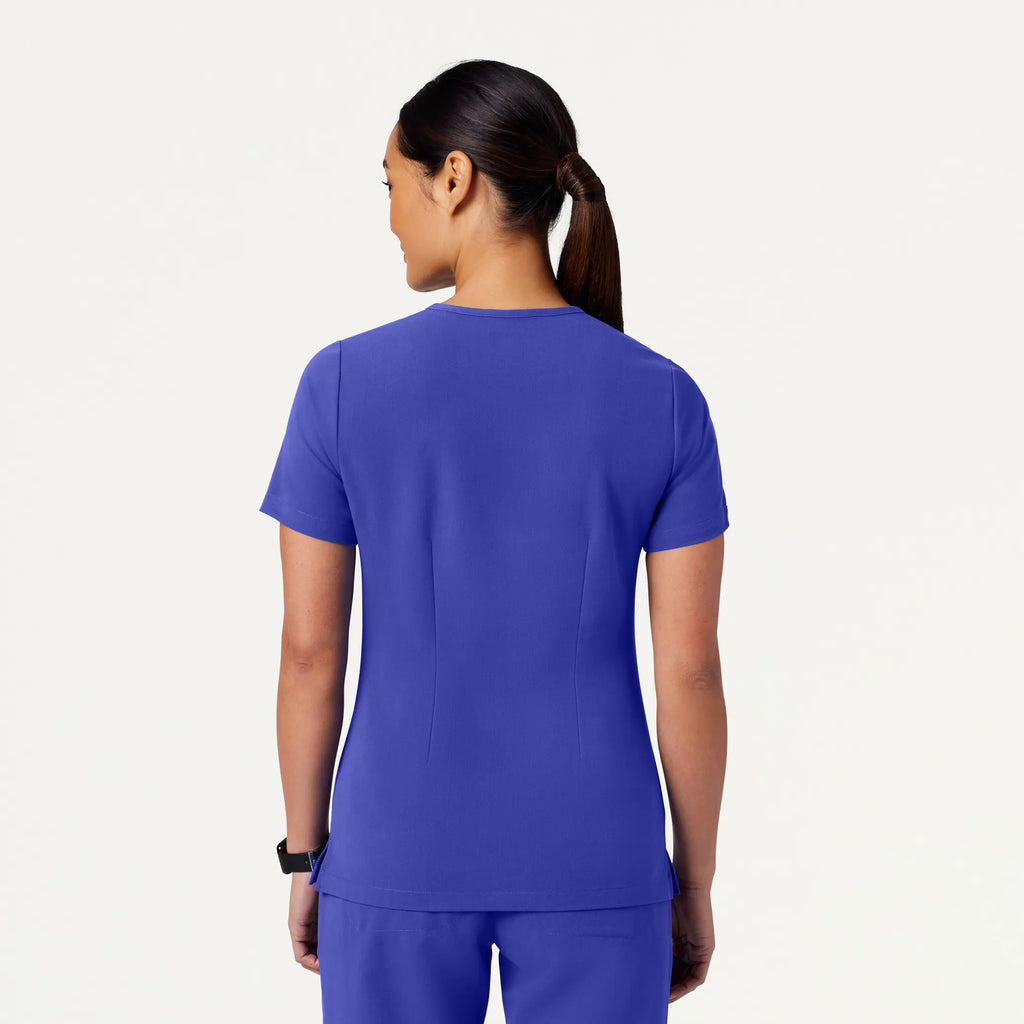 Jaanuu Scrubs Women's Rhena Slim Essential 1-Pocket Scrub Top Moon Blue | scrub-supply.com