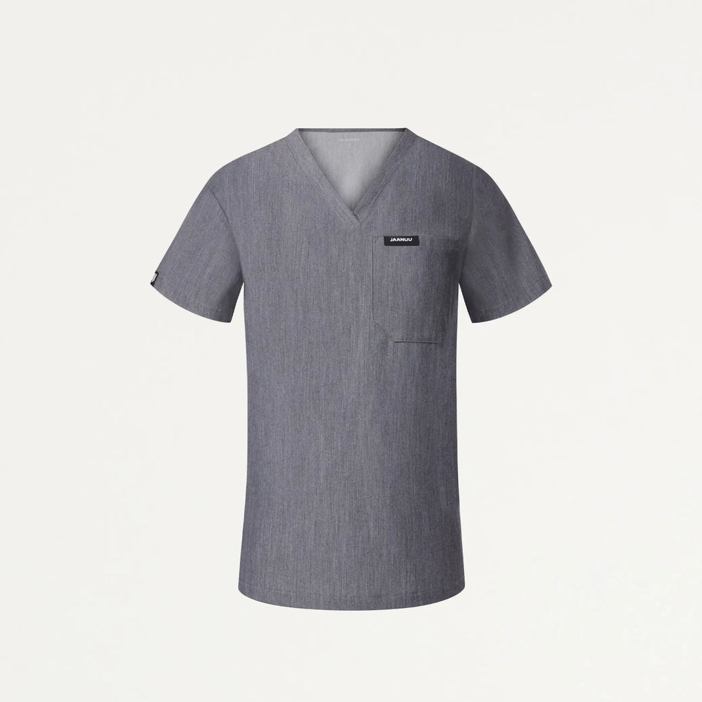 Jaanuu Scrubs Women's Rhena Slim Essential 1-Pocket Scrub Top Heather Gray | scrub-supply.com