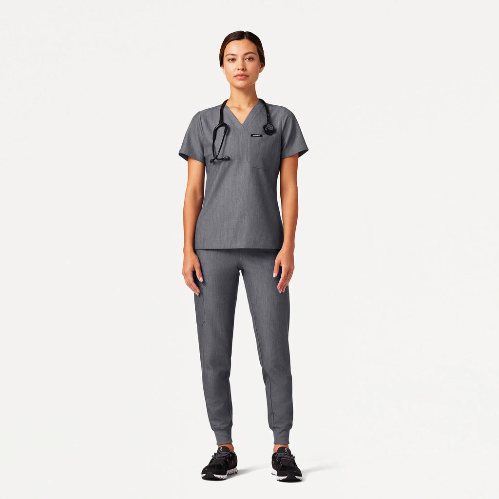 Jaanuu Scrubs Women's Rhena Slim Essential 1-Pocket Scrub Top Heather Gray | scrub-supply.com