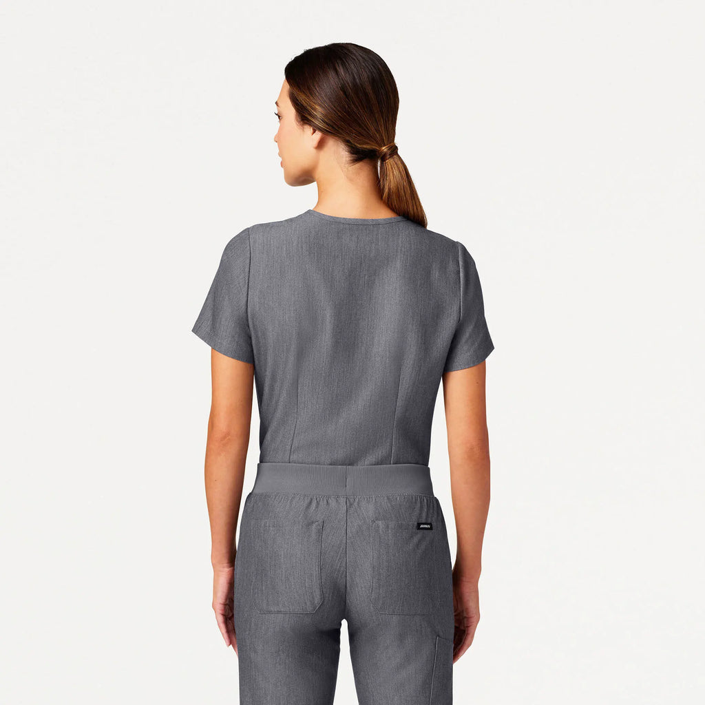 Jaanuu Scrubs Women's Rhena Slim Essential 1-Pocket Scrub Top Heather Gray | scrub-supply.com