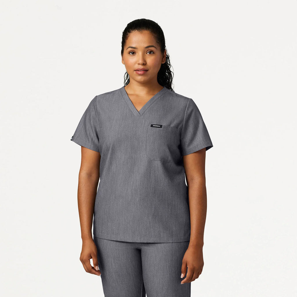 Jaanuu Scrubs Women's Rhena Slim Essential 1-Pocket Scrub Top Heather Gray | scrub-supply.com