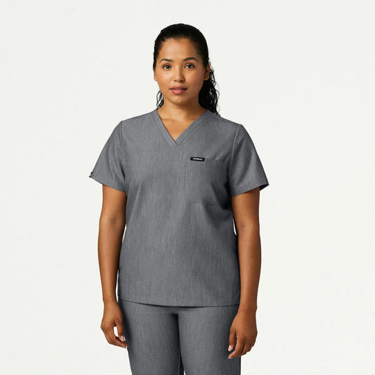 Jaanuu Scrubs Women's Rhena Slim 1-Pocket Scrub Top Heather Gray | scrub-supply.com