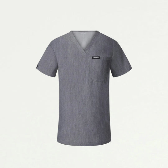 Jaanuu Scrubs Women's Rhena Slim 1-Pocket Scrub Top Heather Gray | scrub-supply.com
